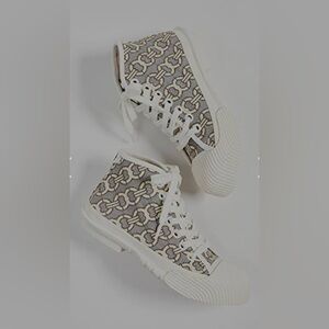 NWT Tory Burch Buddy Cap Toe Canvas Off White High Top Sneakers/Duck Shoes